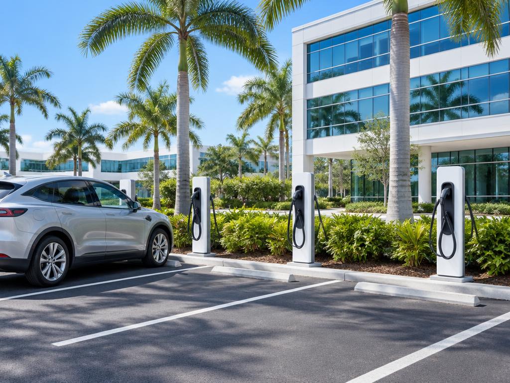 EV charging stations outside a South Florida office building