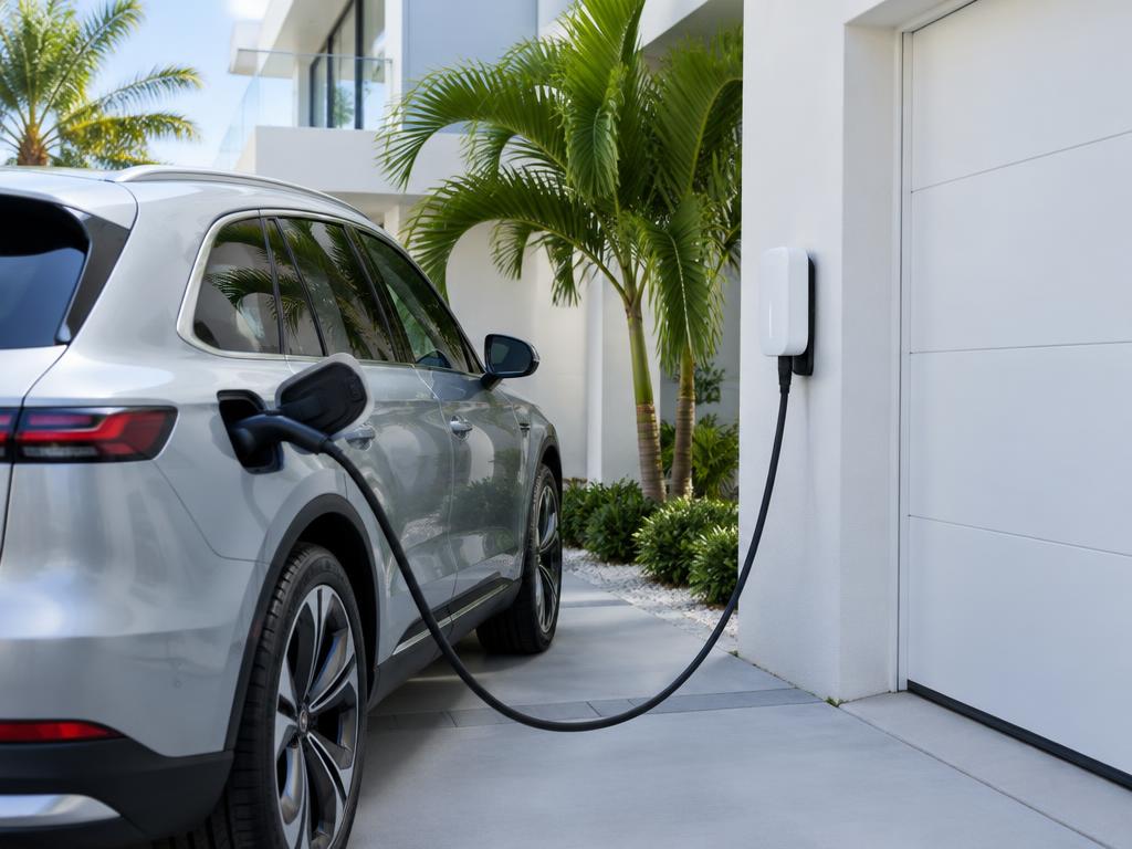 Electric vehicle connected to a home wall charger